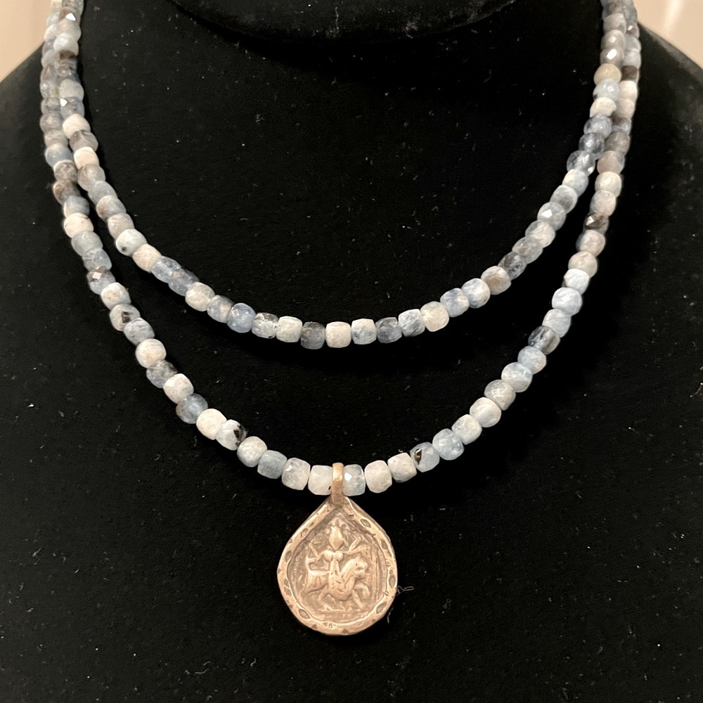 Aquamarine and South Indian Goddess Necklace, Double Strand